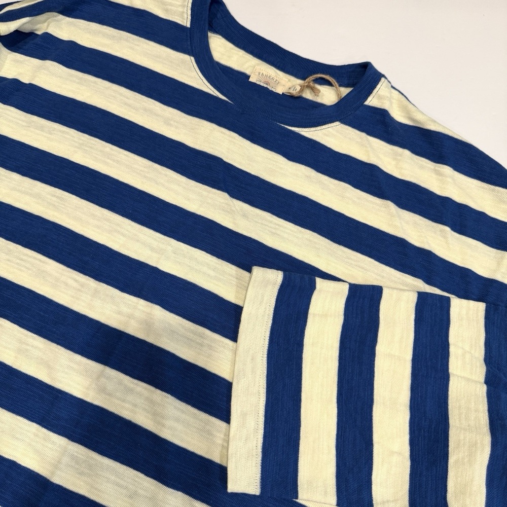Faherty NWT Sunwashed Slub Long Sleeve Retro Tee XL Sea Stripe Organic Cotton